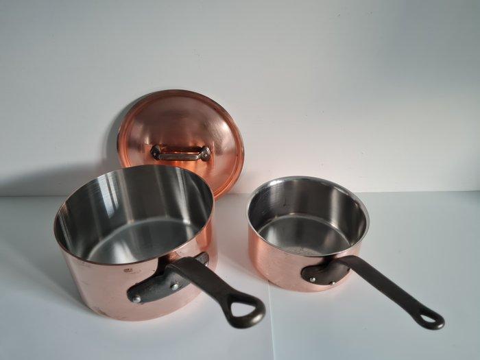 Steelpan - 2 professionele koperen sauteerpannen met, Antiek en Kunst, Antiek | Keukengerei