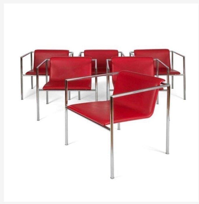 Fauteuil - Roestvrij staal, Synthetisch leder - Set van zes, Antiquités & Art, Art | Objets design
