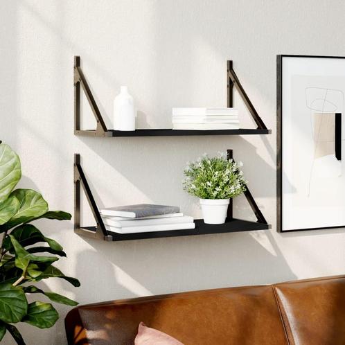 vidaXL Wandschappen 2 st 60x25x25,5 cm bewerkt hout zwart, Huis en Inrichting, Kasten | Wandmeubels, Nieuw, Verzenden