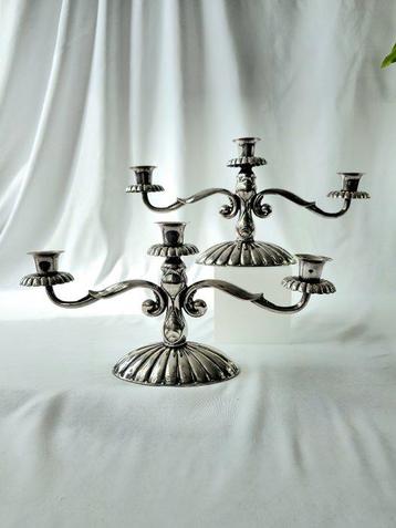Art Deco - Kaarsenhouder (2) - Verzilverd