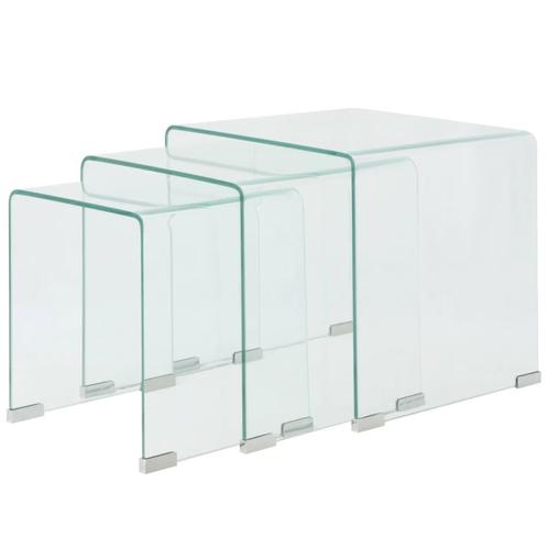 vidaXL Bijzettafel set 3-dlg transparant gehard glas, Huis en Inrichting, Tafels | Salontafels, Nieuw, Verzenden