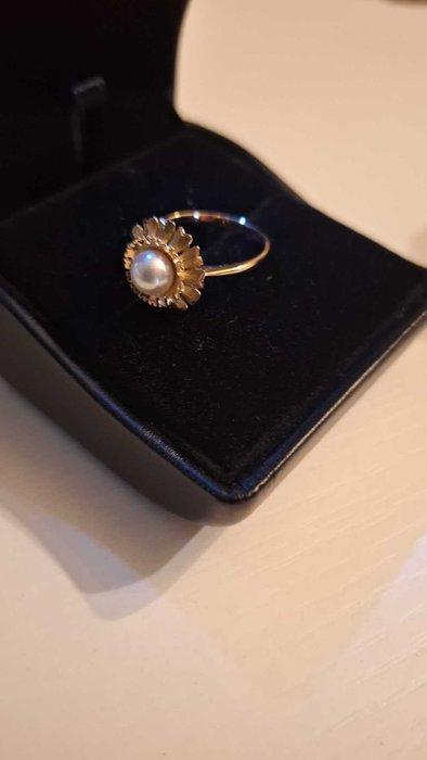 Ring - 18 karaat Geel goud Parel, Handtassen en Accessoires, Ringen