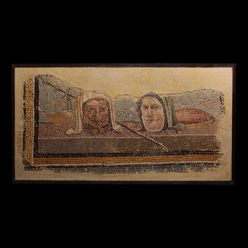Romain antique Fragment dune mosaïque avec limage de deux, Verzamelen, Mineralen en Fossielen