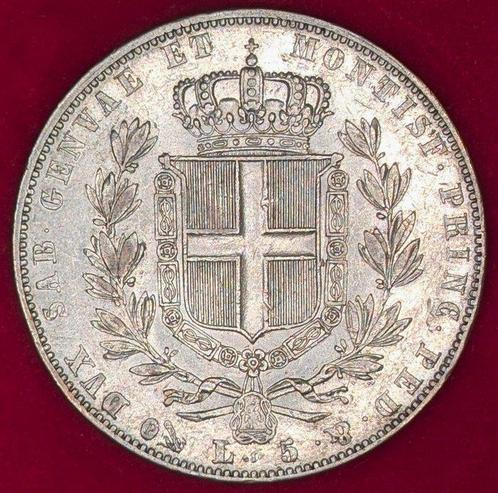 Italië, Savoye Carlo Alberto. 5 Lire 1843 Genova, Postzegels en Munten, Munten | Europa | Niet-Euromunten
