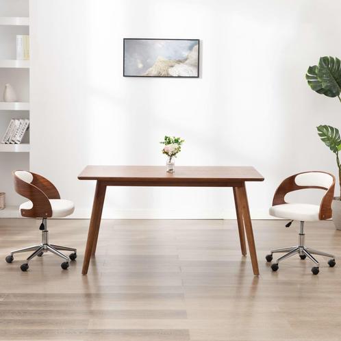 vidaXL Eetkamerstoel draaibaar gebogen hout en kunstleer wit, Huis en Inrichting, Stoelen, Nieuw, Verzenden