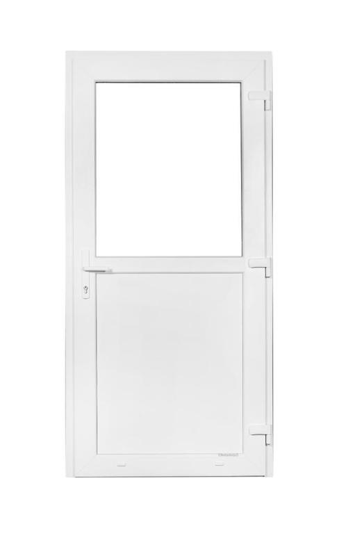 PVC Deur 1/2 glas Basic Plus b98xh200 cm wit R, Bricolage & Construction, Fenêtres & Moustiquaires, Enlèvement ou Envoi