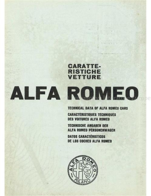 ALFA ROMEO CARATTERISTICHE VETTURE PAMPHLET ITALIAANS, Boeken, Auto's | Folders en Tijdschriften