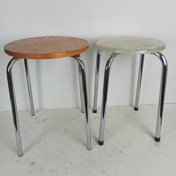 Brabantia - Tabouret - acier chromé, assise en bois et en