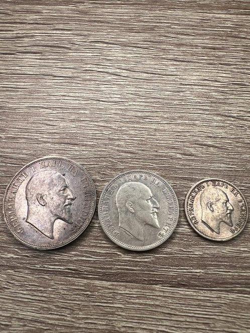 Bulgarije. Ferdinand I. Set of 3 coins: 50 Stotinki, 1 & 2, Postzegels en Munten, Munten | Europa | Niet-Euromunten