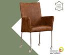 Leren eetkamerstoel Comfort met wieltjes en armleuning -, Huis en Inrichting, Stoelen, Bruin, Nieuw, Leer, Ophalen of Verzenden