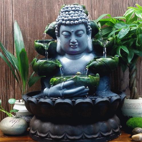 Sier Waterval Boeddha Beeld - LED Fontein Decor Feng Shui, Huis en Inrichting, Woonaccessoires | Wanddecoraties, Nieuw, Verzenden