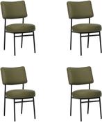 Set van 4 Olijfgroene leren moderne retro eetkamerstoelen -, Maison & Meubles, Chaises, Ophalen of Verzenden