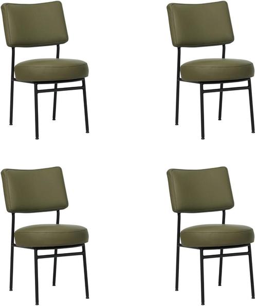 Set van 4 Olijfgroene leren moderne retro eetkamerstoelen -, Maison & Meubles, Chaises, Enlèvement ou Envoi