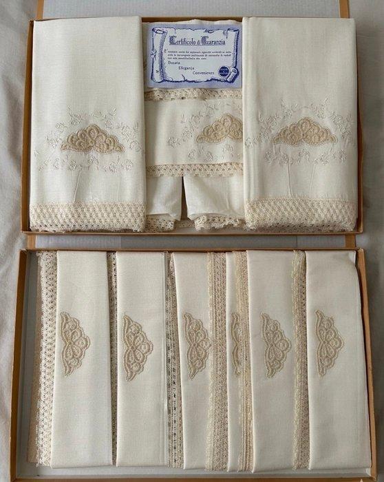 Drap de lit - 220 cm - 196 cm - Drap ancien en lin, Antiek en Kunst, Antiek | Tapijten, Tafelkleden en Textiel