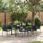 vidaXL Tuin Eettafel Set 7 pcs Zwart PE Riet, Tuin en Terras, Verzenden, Nieuw