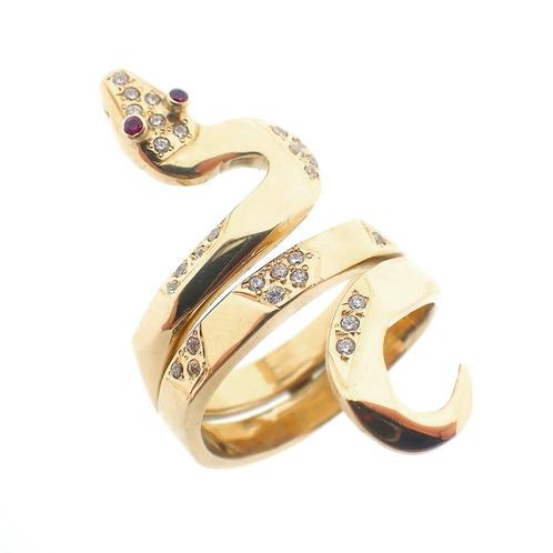 Gouden heren ring; Slang met robijn en zirconia, Bijoux, Sacs & Beauté, Bagues, Enlèvement ou Envoi