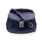 Gucci - Vintage Navy Blue Leather Bamboo Flap - Schoudertas