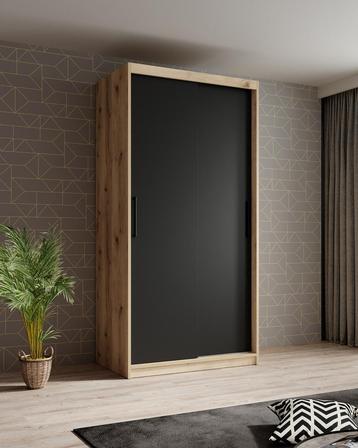 Kledingkast zwart eiken - 100x62x200 Kleerkast schuifdeuren, Huis en Inrichting, Verzenden, Nieuw