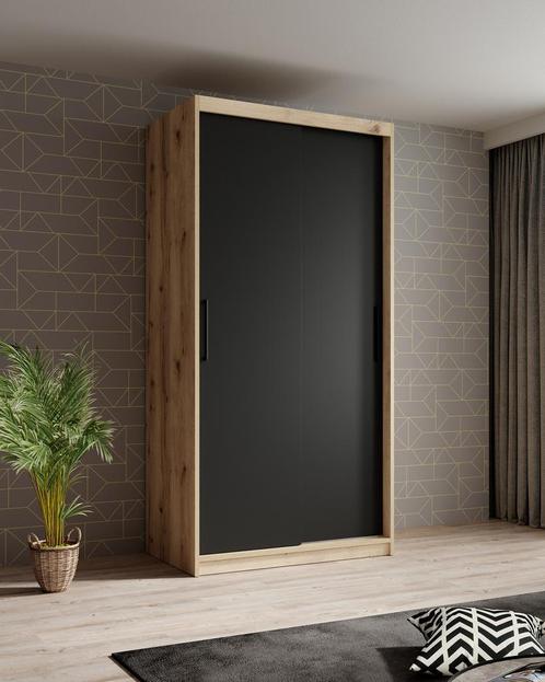 Kledingkast zwart eiken - 100x62x200 Kleerkast schuifdeuren, Huis en Inrichting, Kasten | Overige, Nieuw, Verzenden