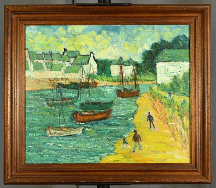 Jean Hazè (XIX-XX) - Petit port en Bretagne, Antiek en Kunst, Kunst | Schilderijen | Klassiek