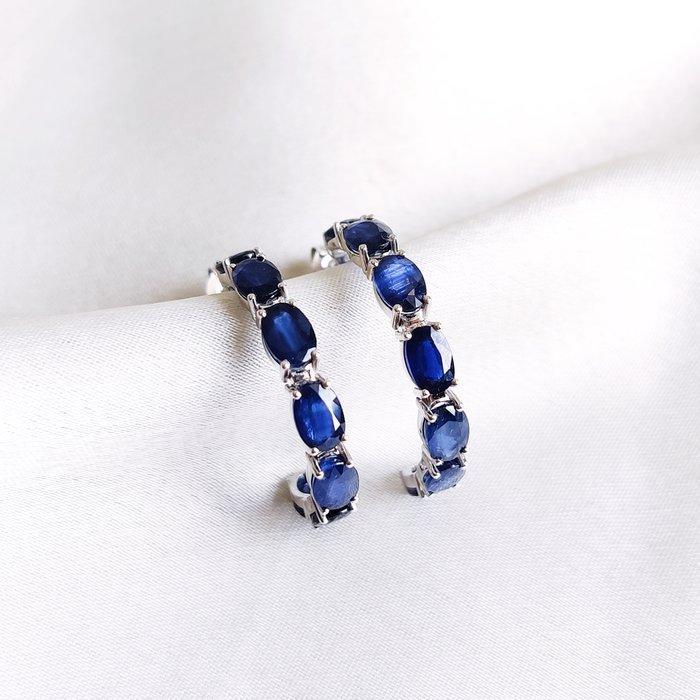 Hoepel oorbellen - 14 karaat Witgoud - 8.53ct. tw. Saffier -, Handtassen en Accessoires, Antieke sieraden
