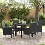 vidaXL Tuin Eettafel Set met kussen 5 pcs Zwart poly rattan, Tuin en Terras, Verzenden, Nieuw
