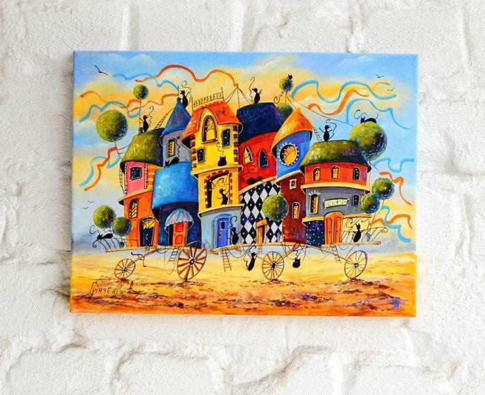 Grinchenko Nataliya (XX-XXI) - Traveling City of Cats, Antiek en Kunst, Kunst | Schilderijen | Klassiek