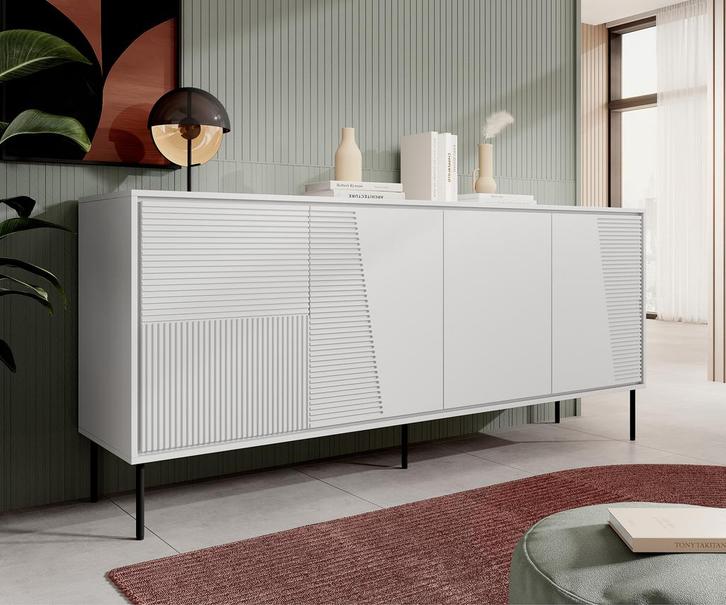 Meubella Dressoir wit 200 cm - Met 4 deuren, Huis en Inrichting, Kasten | Dressoirs, 25 tot 50 cm, Nieuw, 200 cm of meer, Verzenden