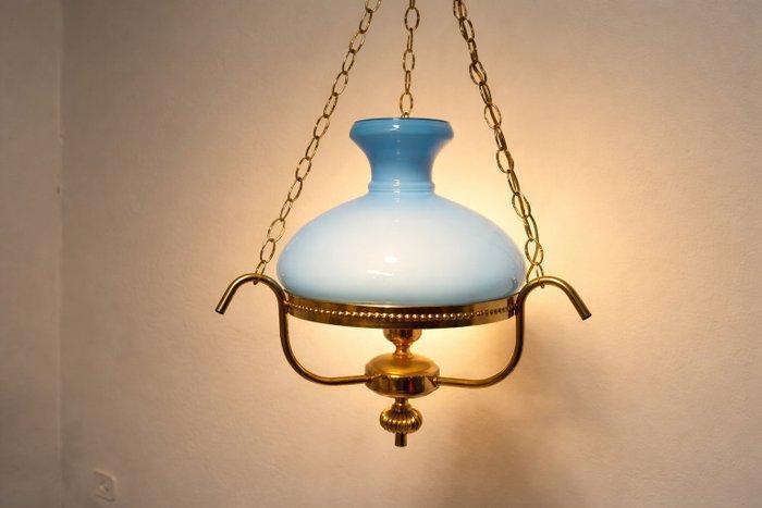 Lamp - Messing, Kristal - Lamp opaline, Antiquités & Art, Curiosités & Brocante