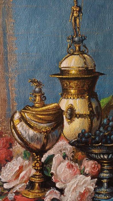 Enrico Roà - Composizione con uva e fiori, Antiek en Kunst, Kunst | Schilderijen | Modern