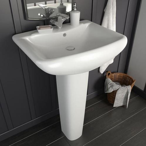 vidaXL Wastafel op voet vrijstaand 580x470x200 mm keramiek, Doe-het-zelf en Bouw, Sanitair, Nieuw, Verzenden