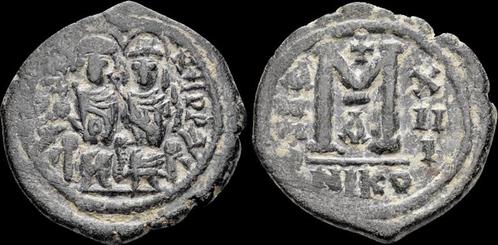 565-578ad Byzantine Justin Ii Sophia Ae follis Large M Brons, Postzegels en Munten, Munten en Bankbiljetten | Verzamelingen, Verzenden