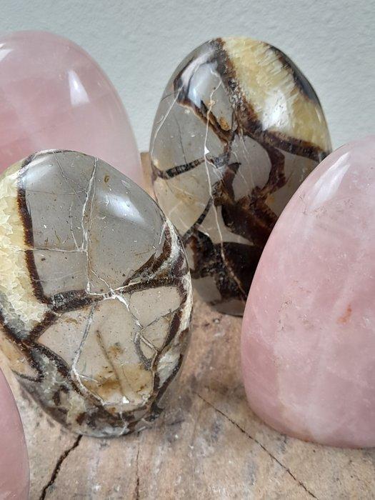 Edelsteen sculpturen - Septarie (Drakensteen) & Rozenkwarts-, Verzamelen, Mineralen en Fossielen