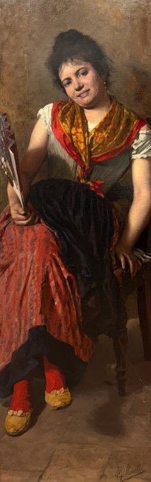 Gian Giacomo Moretti (1843-?) - The Fan, Antiek en Kunst, Kunst | Schilderijen | Klassiek