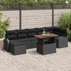 vidaXL 8-delige tuintafelset met kussens in zwart poly, Tuin en Terras, Verzenden, Nieuw