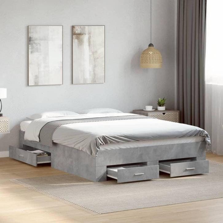 vidaXL Bedframe met lades bewerkt hout betongrijs 120x200 cm, Maison & Meubles, Chambre à coucher | Lits, Envoi