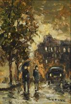 Theo van de Poel (1942) - Stadsgezicht met passanten, Antiek en Kunst