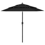 vidaXL Parasol 3-laags met aluminium paal 2,5 m zwart, Tuin en Terras, Verzenden, Nieuw