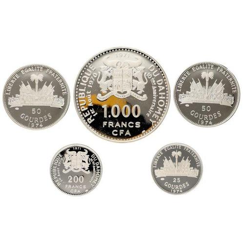 Dahomey, Haïti. 1971/1974 - Zilveren Munten (5 stuks), Postzegels en Munten, Munten | Europa | Niet-Euromunten