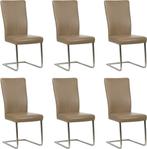 Set van 6 Taupe leren industriële eetkamerstoelen - poot, Nieuw, Vijf, Zes of meer stoelen, Modern, Leer
