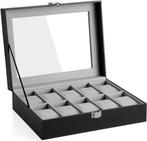Horlogebox voor 10 horloges - met glazen deksel - metalen, Huis en Inrichting, Verzenden, Nieuw