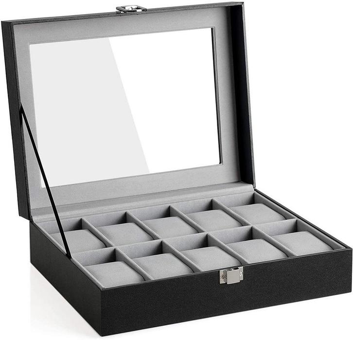 Horlogebox voor 10 horloges - met glazen deksel - metalen, Huis en Inrichting, Kasten | Overige, Verzenden