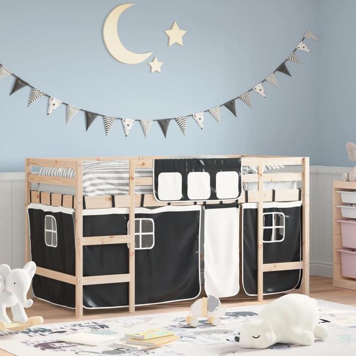 vidaXL Kinderhoogslaper met gordijnen 90x200 cm grenenhout, Huis en Inrichting, Slaapkamer | Bedden, Nieuw, Verzenden