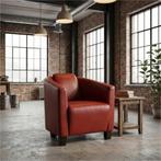 Leren fauteuil Press - Granada Rouge (rood) - Poten hout, Ophalen of Verzenden