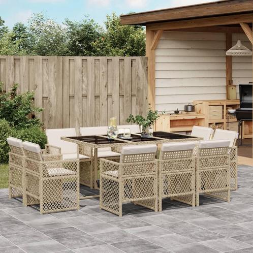 vidaXL 11-delige Tuinset met kussens poly rattan beige, Tuin en Terras, Tuinsets en Loungesets, Tuinset, Nieuw, Verzenden