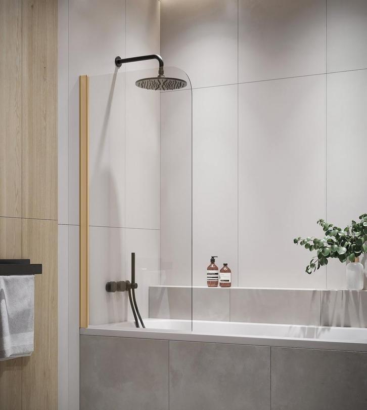 Badwand Torino 60 x 140 cm Goud Badscherm Draaibaar 5 mm, Doe-het-zelf en Bouw, Sanitair, Nieuw, Verzenden