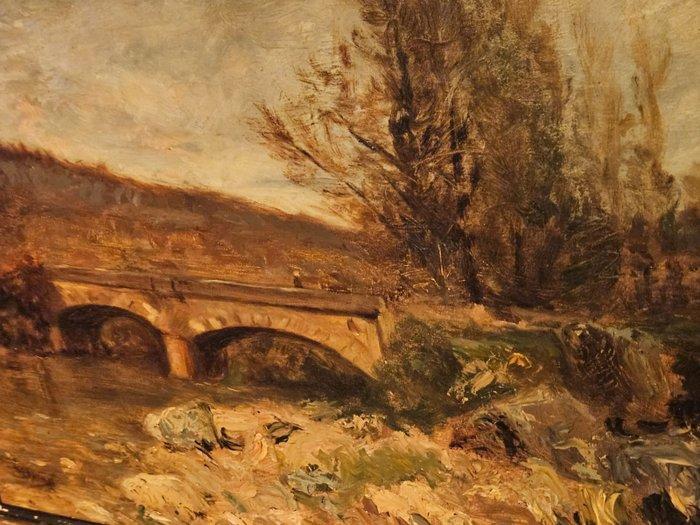 Adolphe App (1818-1898) - Paysage au pont, Antiek en Kunst, Kunst | Schilderijen | Klassiek