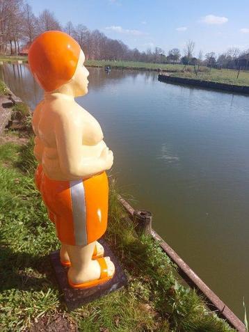 Statue, old fat man in swimming orange shorts - 80 cm -