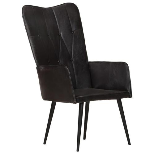 vidaXL Fauteuil echt leer zwart, Maison & Meubles, Fauteuils, Envoi