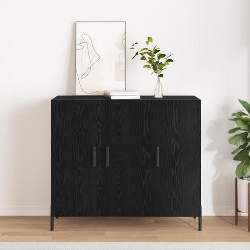 vidaXL Zwart Eiken Dressoir 90x34x80 cm Gemaakt van Bewerkt, Huis en Inrichting, Kasten | Dressoirs, Nieuw, Verzenden
